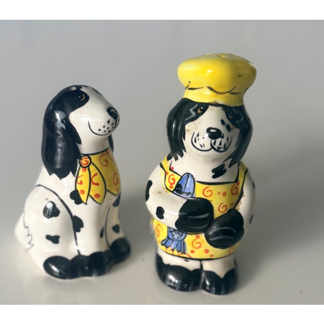 2001 Candace Reiter "Dogzilla" Chef Dogs Ceramic Salt & Pepper Shakers - Set of 2 For Sale - Image 9 of 13