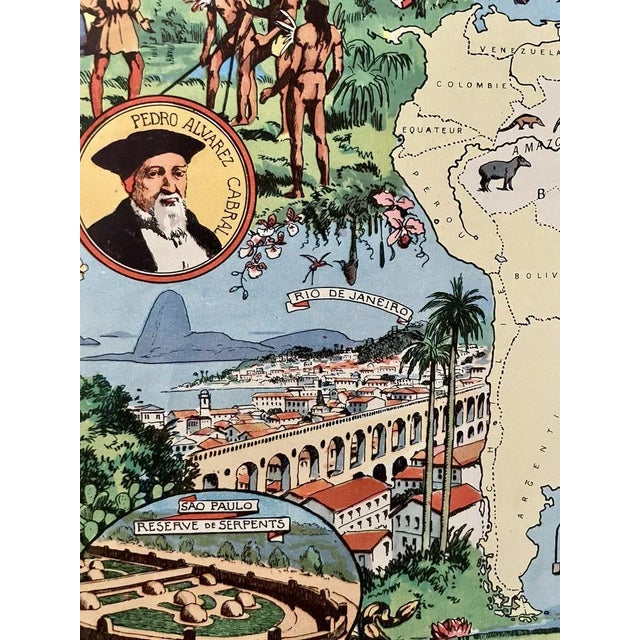 Modern Illustrated Map of Brazil by Émile-Joseph-Porphyre Pinchon, 1948 For Sale - Image 3 of 5