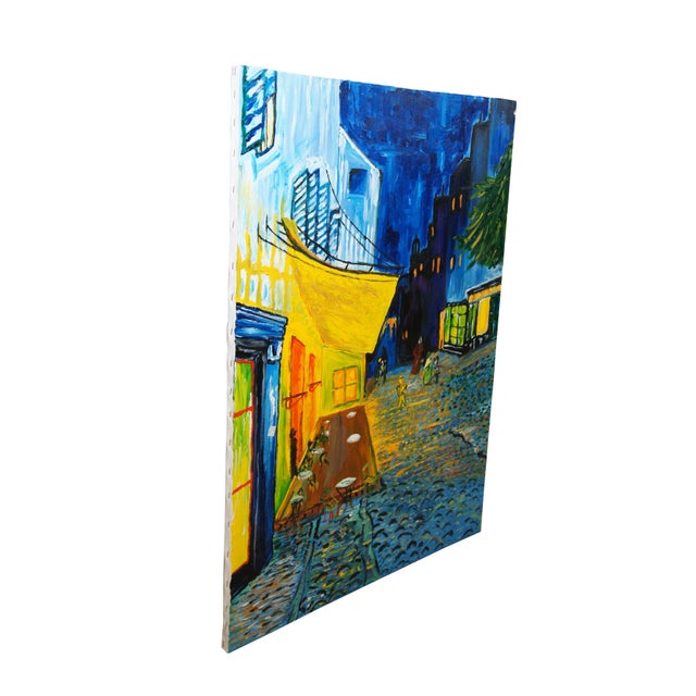 Very large impressionist oil painting on canvas emulating "The Cafe Terrace on the Place du Forum (Café Terrace at Night)"...