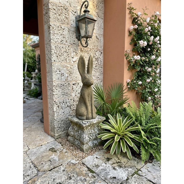 2000 - 2009 Vintage Cast Stone Seated Jackrabbit Garden Statue For Sale - Image 5 of 12