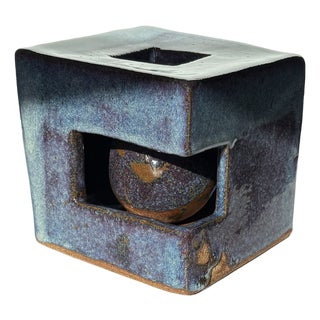 Blue Artisan Ceramic Sculpture "Ball Cubed" For Sale