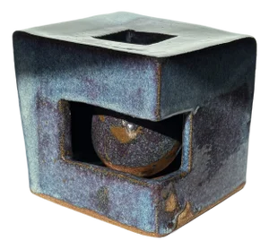 Blue Artisan Ceramic Sculpture "Ball Cubed"