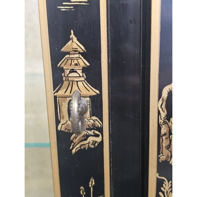 Wood Late 20th Century Drexel Heritage Black Lacquer Et Cetera Chinoiserie China Cabinet Bookcase For Sale - Image 7 of 15