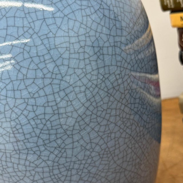 Elegant Blue Ceramic Vase with Intricate Crackle Design For Sale In New York - Image 6 of 8