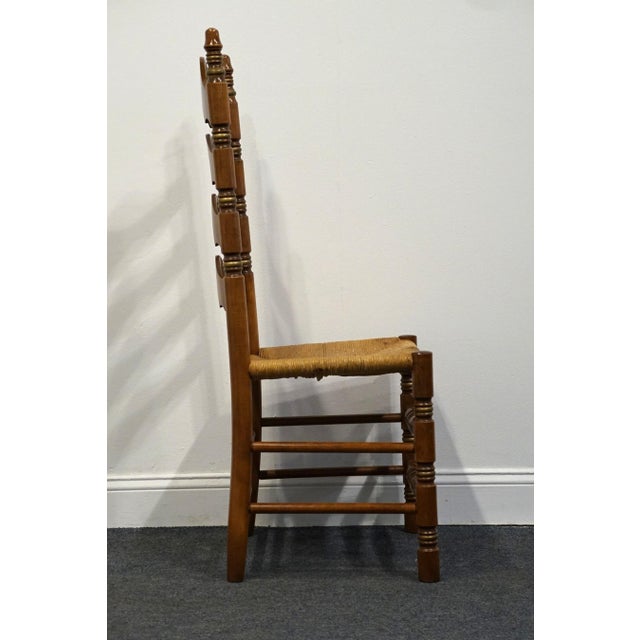 Wood Ethan Allen Hand Decorated Collection Solid Hard Rock Maple Hitchcock Style Ladderback Accent Side Chair W. Rush Seat 14-6041 For Sale - Image 7 of 8