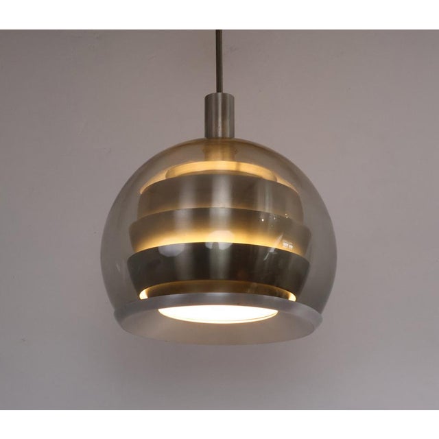 Gray Doria Layered Pendant Lamp in Smoked Glass and Aluminium from Doria Leuchten, 1960s For Sale - Image 8 of 11