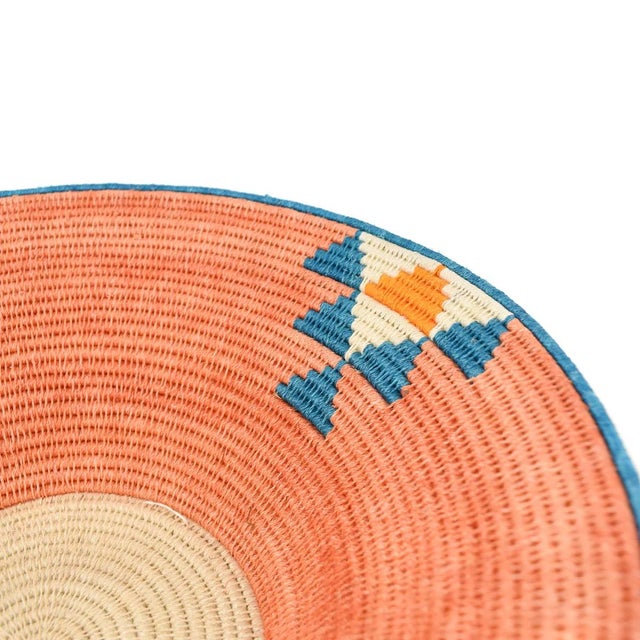 Early 20th Century Sisal Handwoven Orange and Teal Basket Eswatini 13inch For Sale - Image 4 of 6