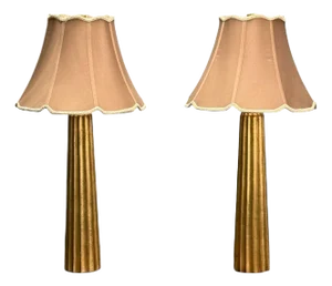 Hollywood Regency Style, Fluted Table Lamps, Gilt Metal, Silk, Usa, 21st C.