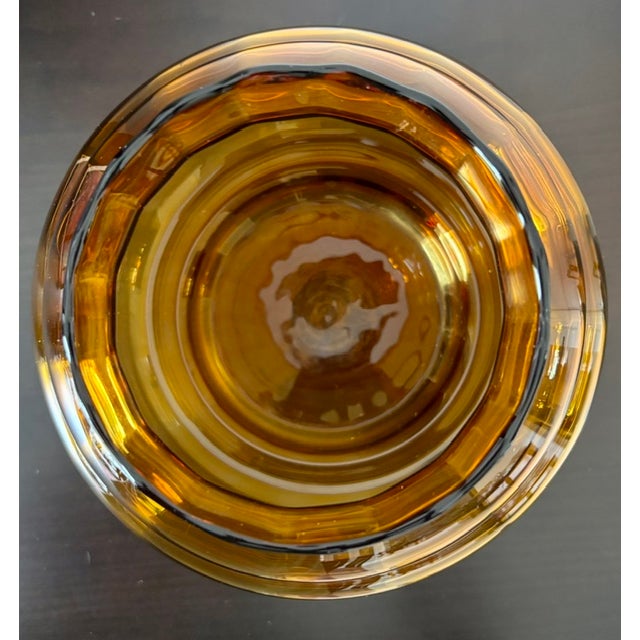 Vintage Amber Art Glass Beehive Vase, Sculptural Ribbed Design For Sale - Image 4 of 7