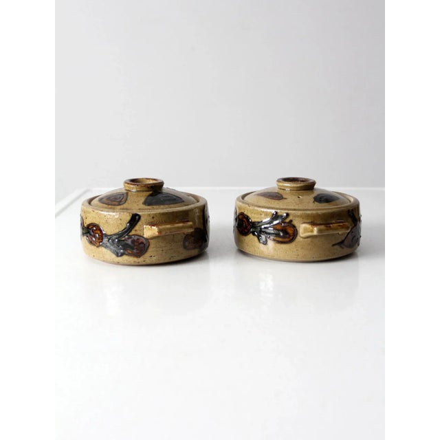 Tan Vintage Studio Pottery Covered Dishes Pair For Sale - Image 8 of 11