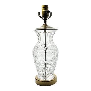 1980s Waterford Crystal & Brass Electric Small Table Lamp For Sale