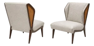 Walnut and Rattan Mid-Century Italian Lounge Chairs - Pair