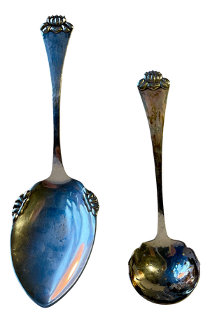 Danish Silver Water Lily Serving Spoons by Hans Hansen, 1930s, Set of 2