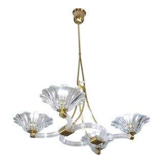 Extraordinary Art Deco Murano Glass and Bras Chandelier by Barovier E Toso, 1950 For Sale