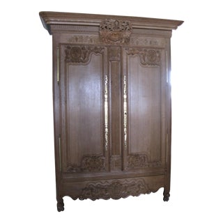 Solid Oak, Hand Carved Antique Armoire For Sale