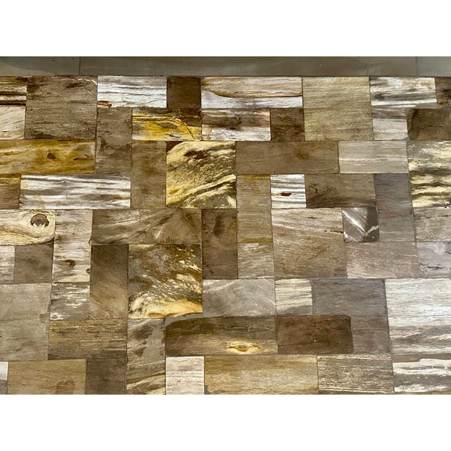 Marina Home Vein-Cut Petrified Wood Coffee Table on Bronze-Tone Steel Base For Sale In New York - Image 6 of 10