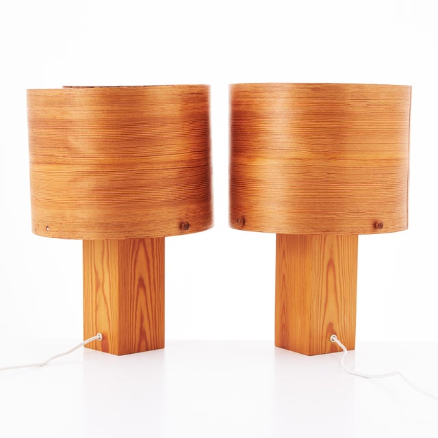 Mid-Century Modern Vintage French Table Lamps in Pine, 1970, Set of 2 For Sale - Image 3 of 7