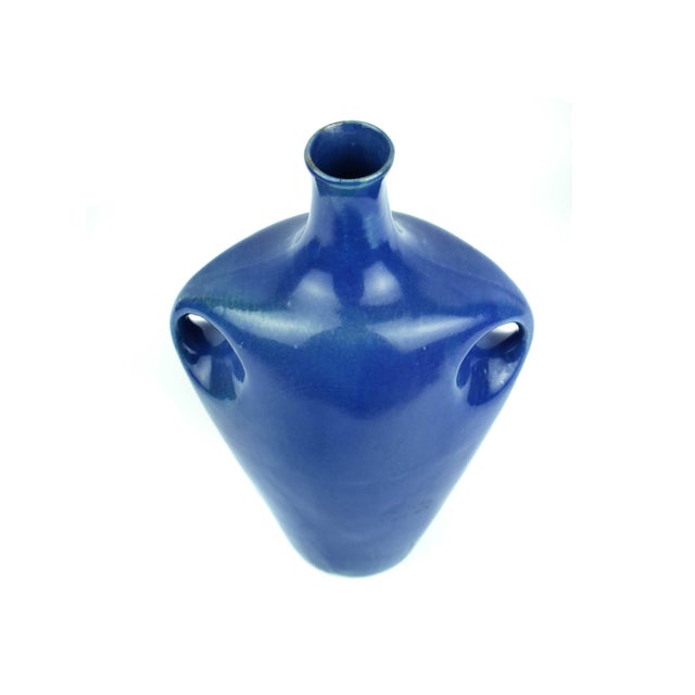 Mid 20th Century Modern Abstract Cobalt Blue Studio Pottery Vase For Sale - Image 4 of 7