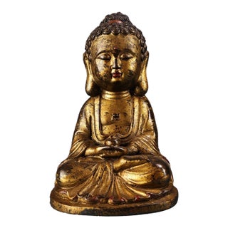 Antique Chinese Gilt Bronze Seated Buddha in Meditation Dhyana Mudra For Sale