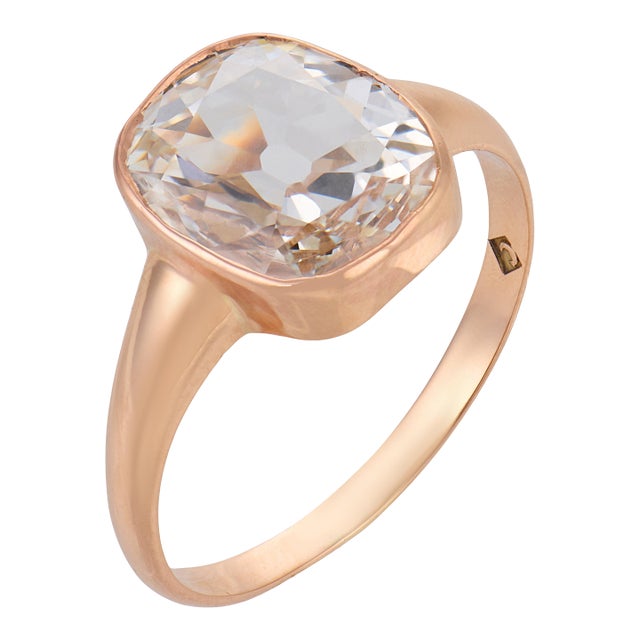 Vintage Gia 2.26 Carat Diamond 10k Rose Gold Bezel Ring, Size 7.25 For Sale