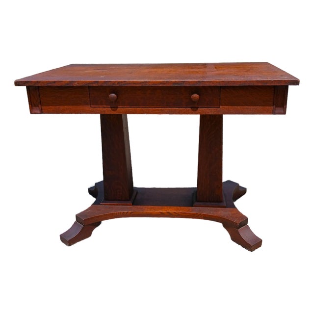 Antique Mission Quarter Sawn Oak Double Pedestal Library Table 1920 For Sale