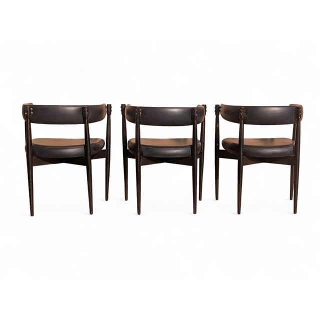 Mid-Century Modern Vintage Chairs in Wood and Black Imitation Leather, 1960s, Set of 3 For Sale - Image 3 of 9
