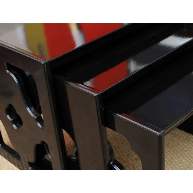 Ebony Vintage Ebonized Cut Out Wood Nesting Tables Set of 3, 1960's For Sale - Image 8 of 11