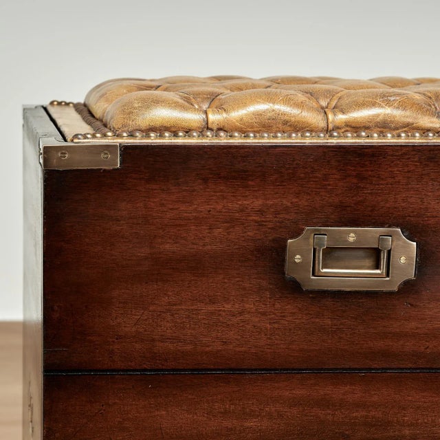 Brown Vintage English Campaign Style Stool With Reversible Leather Top for Table Use For Sale - Image 8 of 13
