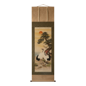 Vintage Japanese Kakejiku Hanging Scroll With Cranes, Turtles, Pine and Plum Blossoms