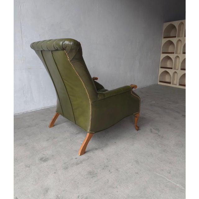 Vintage Green Tufted Leather Sleepy Hollow Chair and Ottoman For Sale - Image 11 of 12