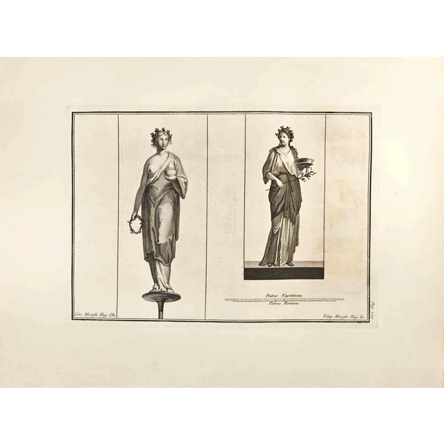 Filippo Morghen, Goddess Flora with Garland, Etching, 18th Century For Sale
