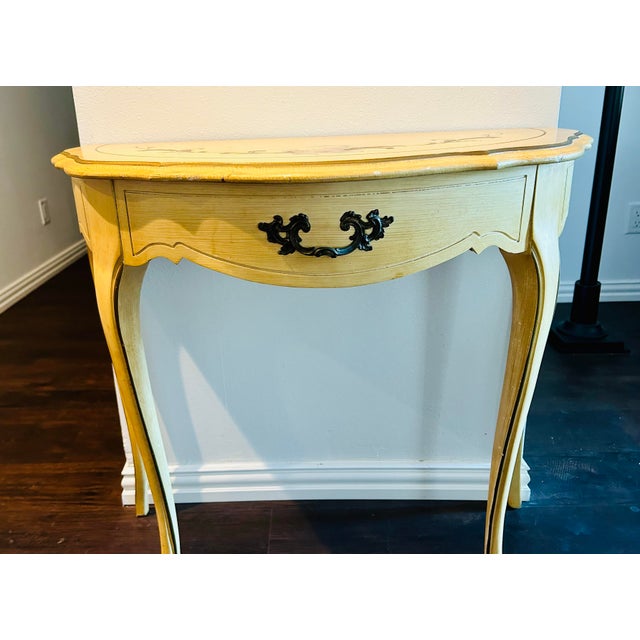 French Provincial Mid 20th Century Mid-Century Imperial Demi-Lune Console Table For Sale - Image 3 of 9