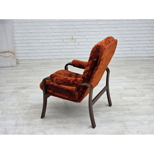 Danish Lounge Chair in Velour and Bent Oak, 1970s For Sale - Image 16 of 18