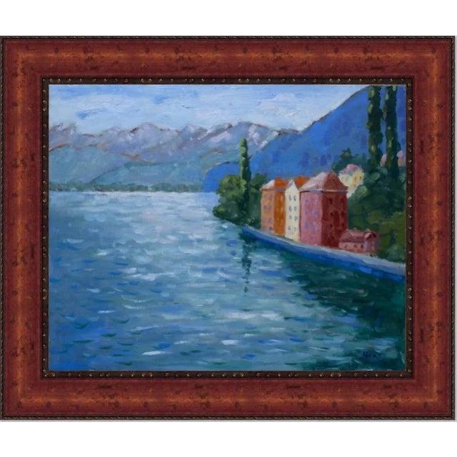 Textile Lake Como Italy Impressionist Contemporary Oil Painting Wall Decor For Sale - Image 7 of 12