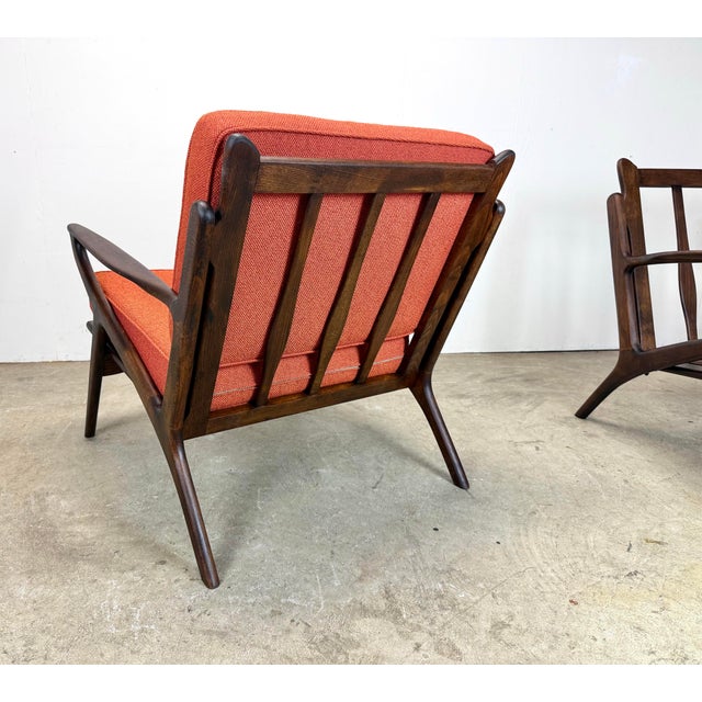 Mid Century Danish Modern Poul Jensen Z Chair Style Lounge Chairs Restored For Sale - Image 11 of 12