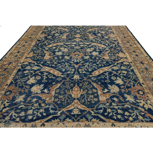 Hand-Knotted Bidjar Vintage Style Wool Rug Midnight Blue Floral Arabesque For Sale - Image 9 of 12