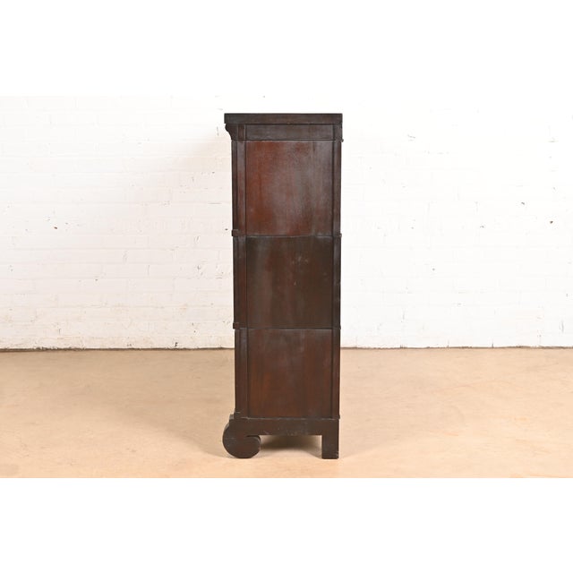 Brown Antique Mission Arts & Crafts Mahogany Three-Stack Barrister Bookcase by Gunn, Circa 1920s For Sale - Image 8 of 11