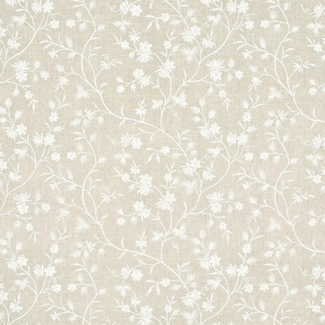 Sample - Schumacher Wildflower Embroidery Fabric in Linen For Sale