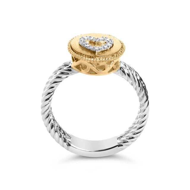 Early 21st Century 18K Yellow Gold Plated .925 Sterling Silver Diamond Heart Ring with Satin Finish (I-J Color, SI1-SI2 Clarity) - Ring Size 7 For Sale - Image 5 of 7