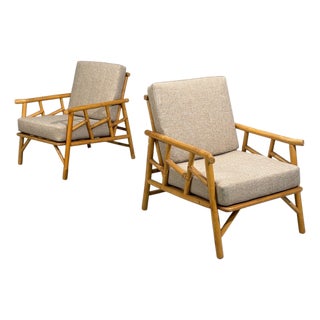 Ficks Reed, Lounge Chairs, Bamboo, Cane, Beige Tweed, Usa, 1950s For Sale
