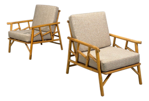 Ficks Reed, Lounge Chairs, Bamboo, Cane, Beige Tweed, Usa, 1950s
