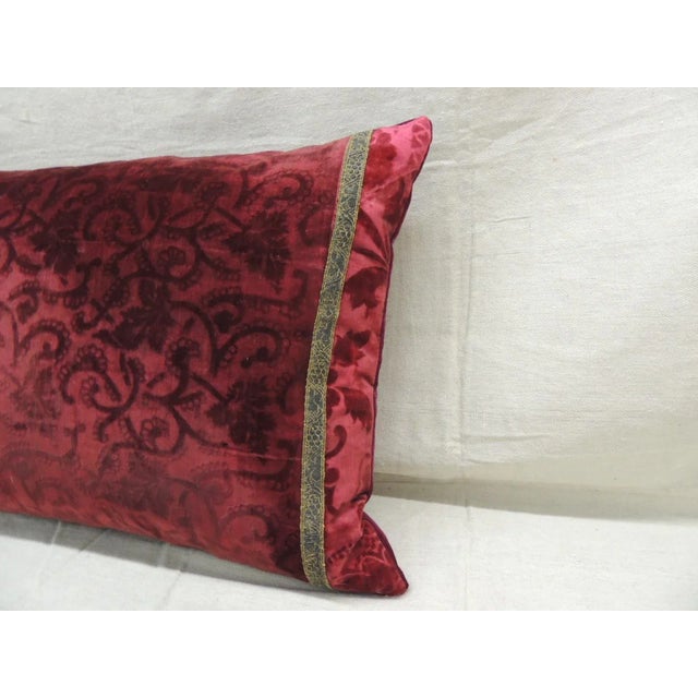 Antique Red & Silver Velvet Embroidery Applique Decorative Pillow For Sale In Tampa - Image 6 of 10