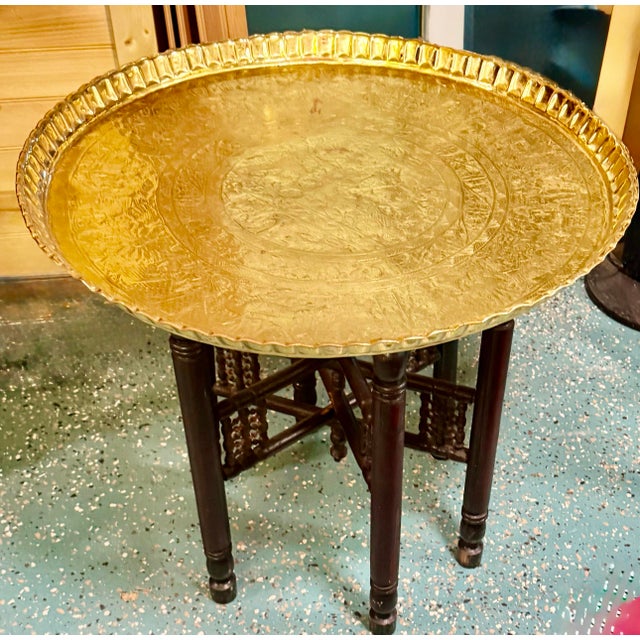 Moroccan Early 20th Century Moorish-Style Brass Tray Table For Sale - Image 3 of 12