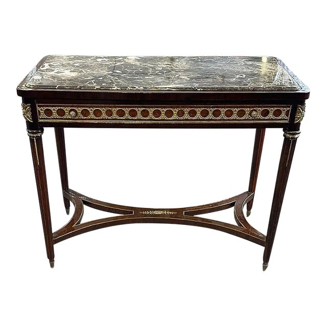 French Style Marble Topped Table Desk With Gold Details For Sale