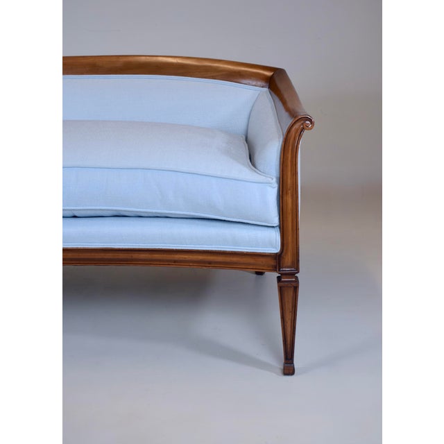 French Directoire Style Sofa, Hand Carved Cherry, Light Blue For Sale - Image 15 of 18