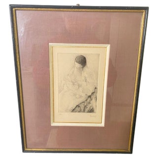 Alex Berdal, Woman with a Child, 20th Century, Engraving, Framed For Sale