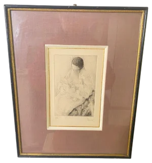 Alex Berdal, Woman with a Child, 20th Century, Engraving, Framed
