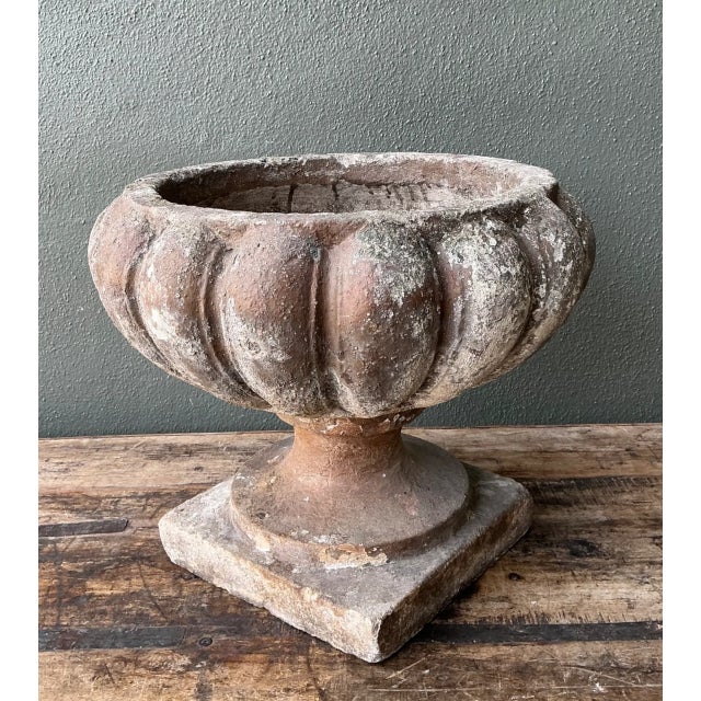 Exuding European estate grandeur and timeless architectural charm, this vintage cement garden urn brings classic elegance...