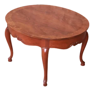 Baker Furniture Queen Anne Burled Walnut and Cherry Wood Coffee Table