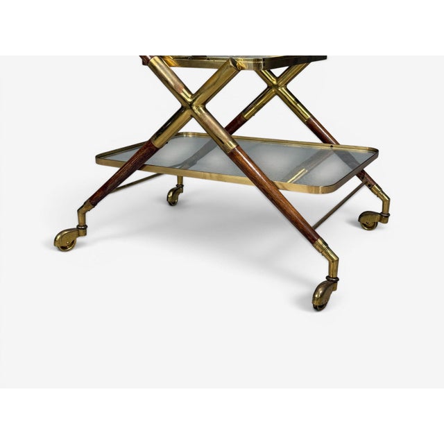 Wood Italian Modern, Bar Cart, Teak, Brass, Glass, Italy, 1950s For Sale - Image 7 of 10